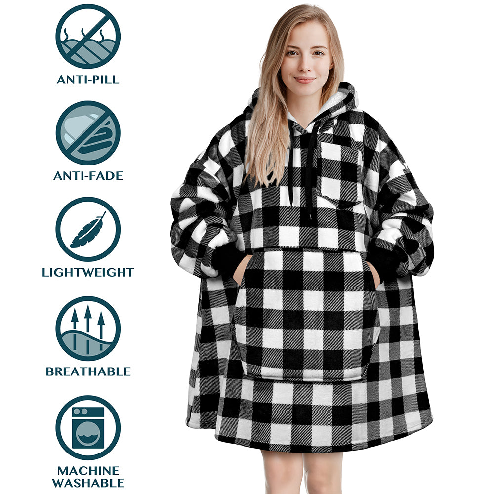 Blanket Sweatshirt Sherpa Plush Soft Comfy Fleece Oversized Hoodie Pocket Gift