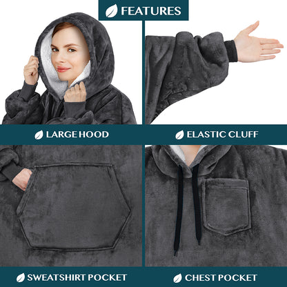 Blanket Sweatshirt Sherpa Plush Soft Comfy Fleece Oversized Hoodie Pocket Gift