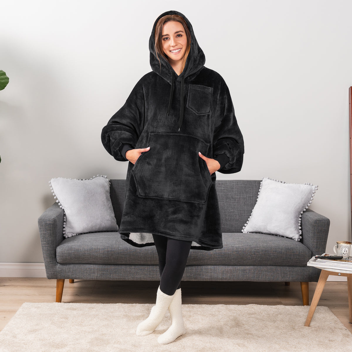 Blanket Sweatshirt Sherpa Plush Soft Comfy Fleece Oversized Hoodie Pocket Gift