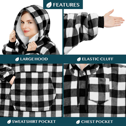 Blanket Sweatshirt Sherpa Plush Soft Comfy Fleece Oversized Hoodie Pocket Gift