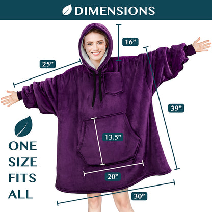 Blanket Sweatshirt Sherpa Plush Soft Comfy Fleece Oversized Hoodie Pocket Gift