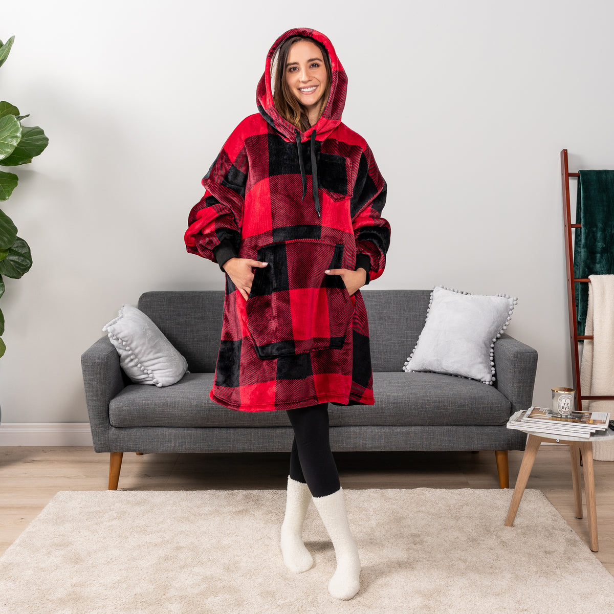 Blanket Sweatshirt Sherpa Plush Soft Comfy Fleece Oversized Hoodie Pocket Gift