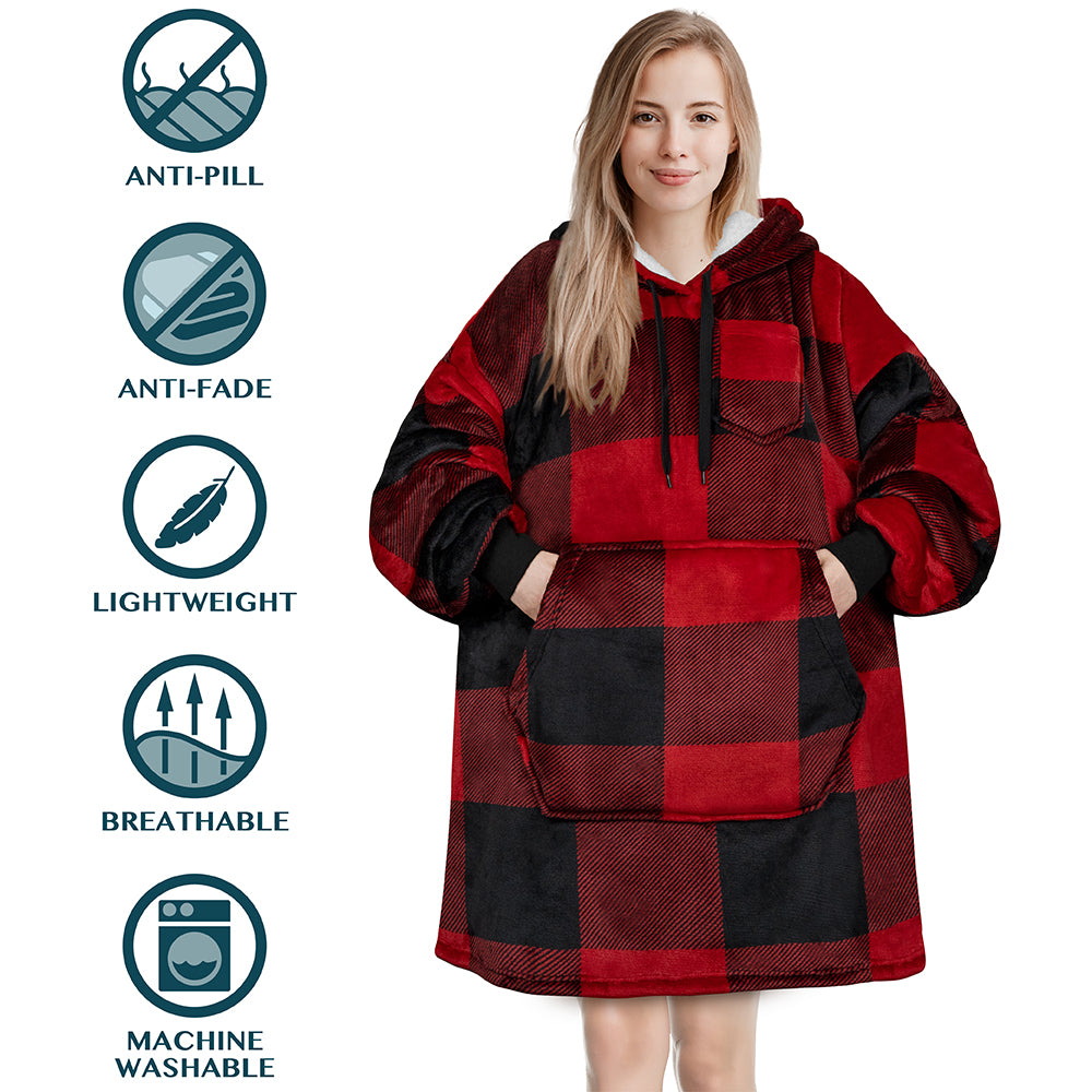 Blanket Sweatshirt Sherpa Plush Soft Comfy Fleece Oversized Hoodie Pocket Gift