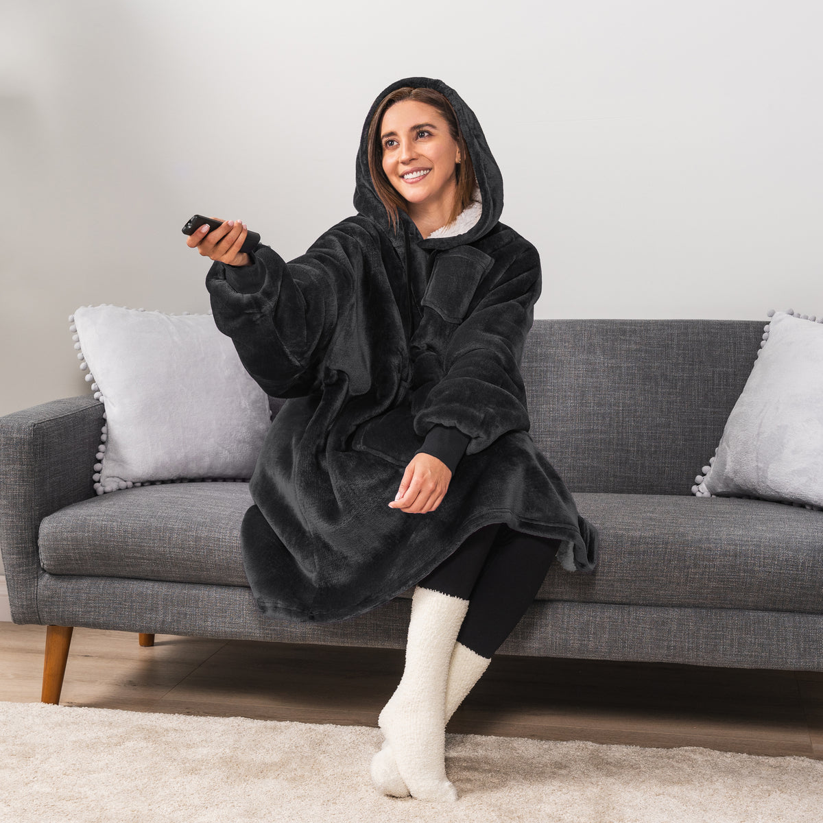 Blanket Sweatshirt Sherpa Plush Soft Comfy Fleece Oversized Hoodie Pocket Gift