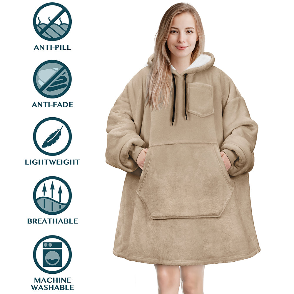 Blanket Sweatshirt Sherpa Plush Soft Comfy Fleece Oversized Hoodie Pocket Gift