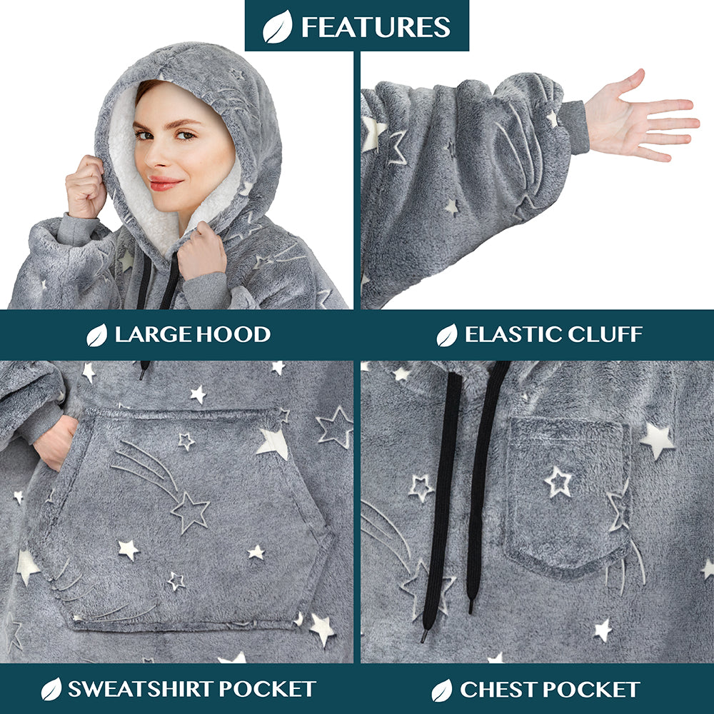 Blanket Sweatshirt Sherpa Plush Soft Comfy Fleece Oversized Hoodie Pocket Gift