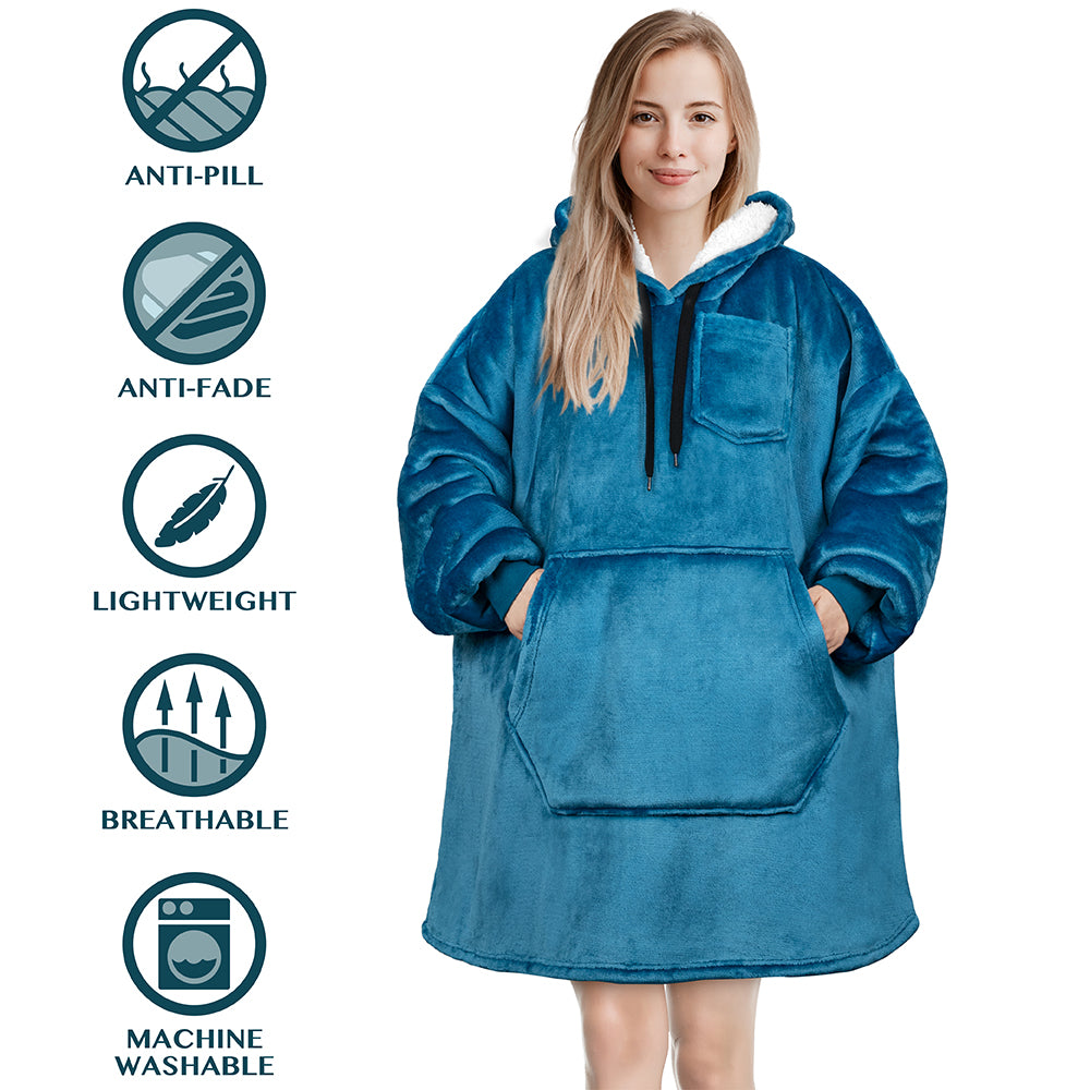 Blanket Sweatshirt Sherpa Plush Soft Comfy Fleece Oversized Hoodie Pocket Gift