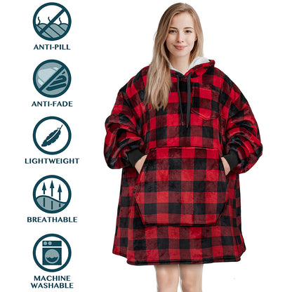 Blanket Sweatshirt Sherpa Plush Soft Comfy Fleece Oversized Hoodie Pocket Gift