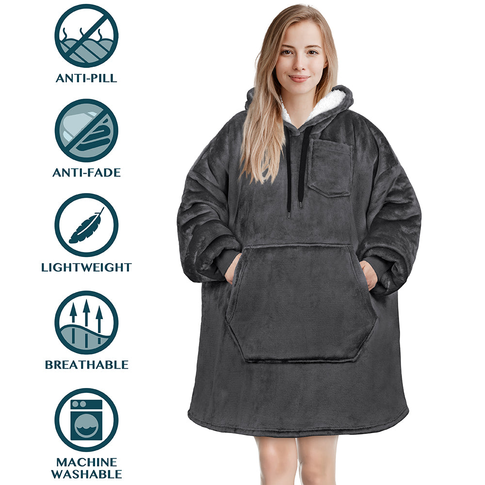 Blanket Sweatshirt Sherpa Plush Soft Comfy Fleece Oversized Hoodie Pocket Gift