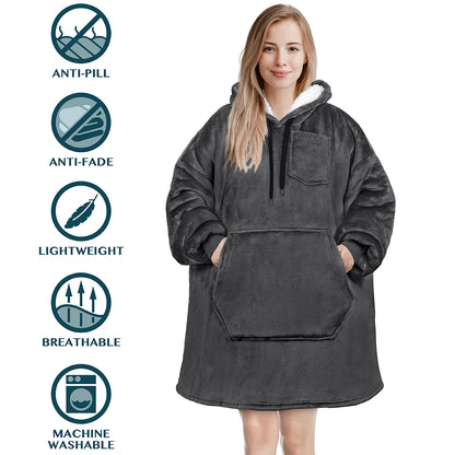 Blanket Sweatshirt Sherpa Plush Soft Comfy Fleece Oversized Hoodie Pocket Gift