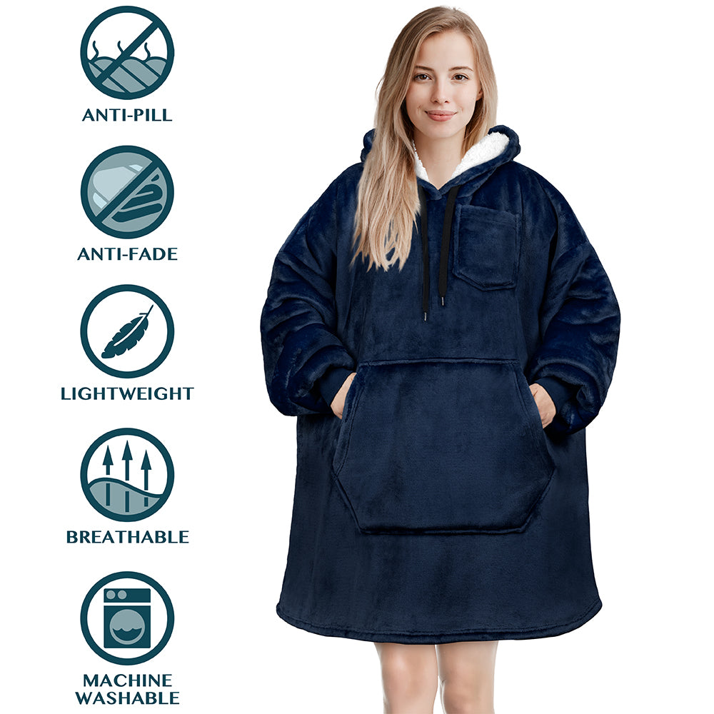 Blanket Sweatshirt Sherpa Plush Soft Comfy Fleece Oversized Hoodie Pocket Gift