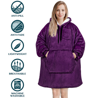 Blanket Sweatshirt Sherpa Plush Soft Comfy Fleece Oversized Hoodie Pocket Gift