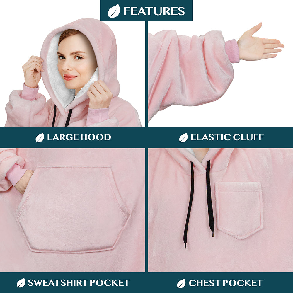 Blanket Sweatshirt Sherpa Plush Soft Comfy Fleece Oversized Hoodie Pocket Gift