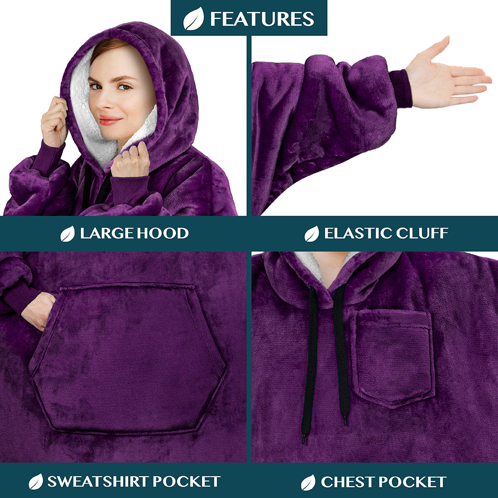 Blanket Sweatshirt Sherpa Plush Soft Comfy Fleece Oversized Hoodie Pocket Gift