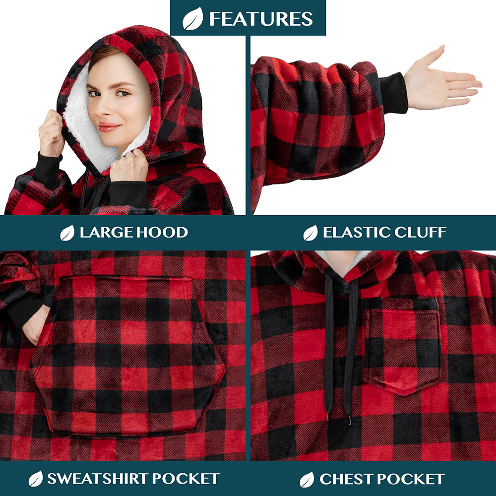 Blanket Sweatshirt Sherpa Plush Soft Comfy Fleece Oversized Hoodie Pocket Gift