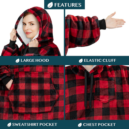 Blanket Sweatshirt Sherpa Plush Soft Comfy Fleece Oversized Hoodie Pocket Gift