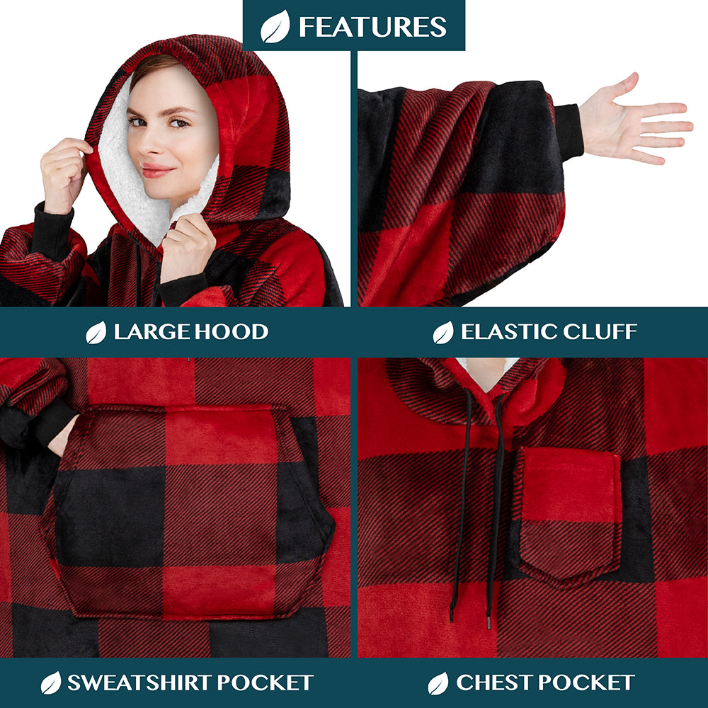 Blanket Sweatshirt Sherpa Plush Soft Comfy Fleece Oversized Hoodie Pocket Gift