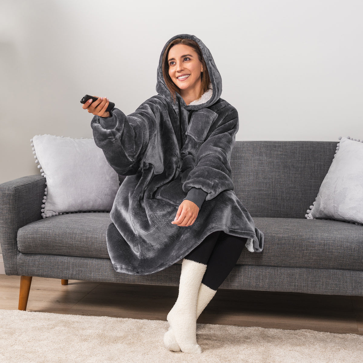 Blanket Sweatshirt Sherpa Plush Soft Comfy Fleece Oversized Hoodie Pocket Gift