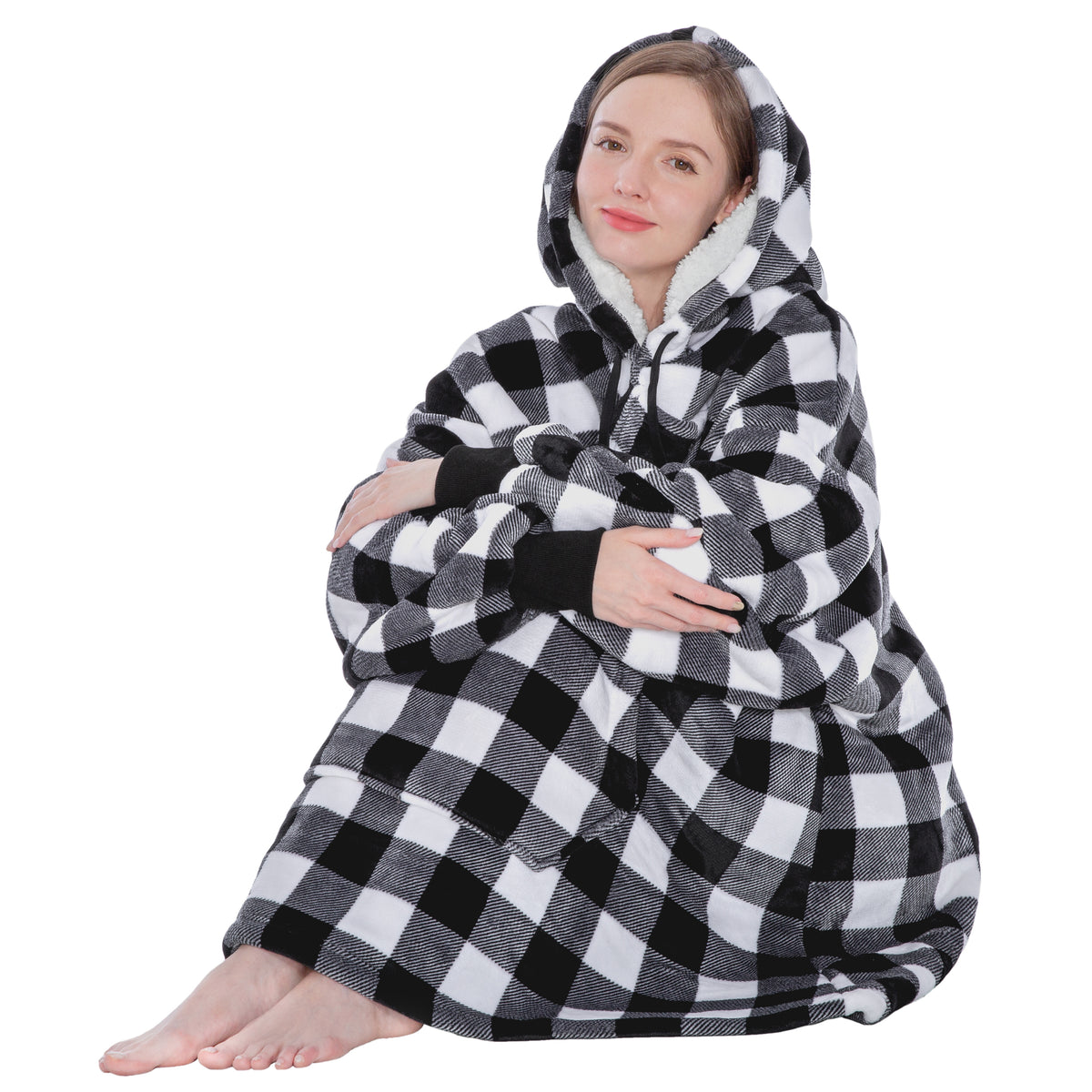 Blanket Sweatshirt Sherpa Plush Soft Comfy Fleece Oversized Hoodie Pocket Gift