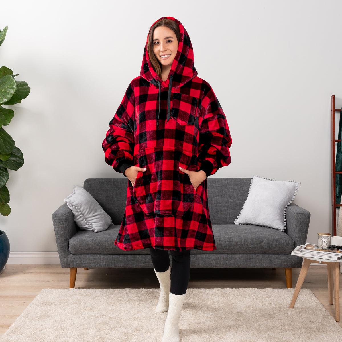 Blanket Sweatshirt Sherpa Plush Soft Comfy Fleece Oversized Hoodie Pocket Gift