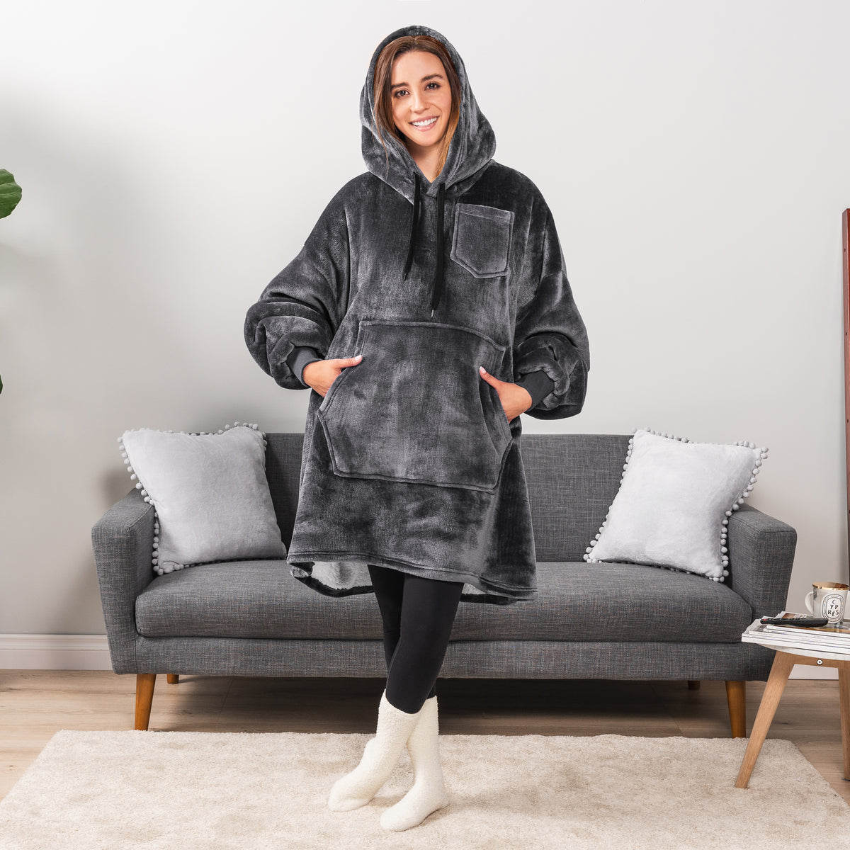 Blanket Sweatshirt Sherpa Plush Soft Comfy Fleece Oversized Hoodie Pocket Gift
