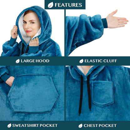 Blanket Sweatshirt Sherpa Plush Soft Comfy Fleece Oversized Hoodie Pocket Gift