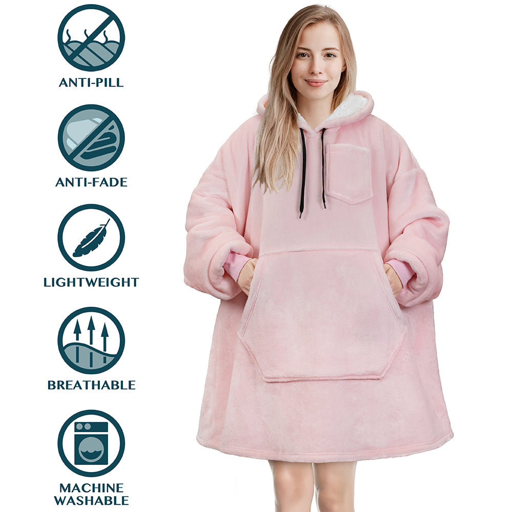 Blanket Sweatshirt Sherpa Plush Soft Comfy Fleece Oversized Hoodie Pocket Gift