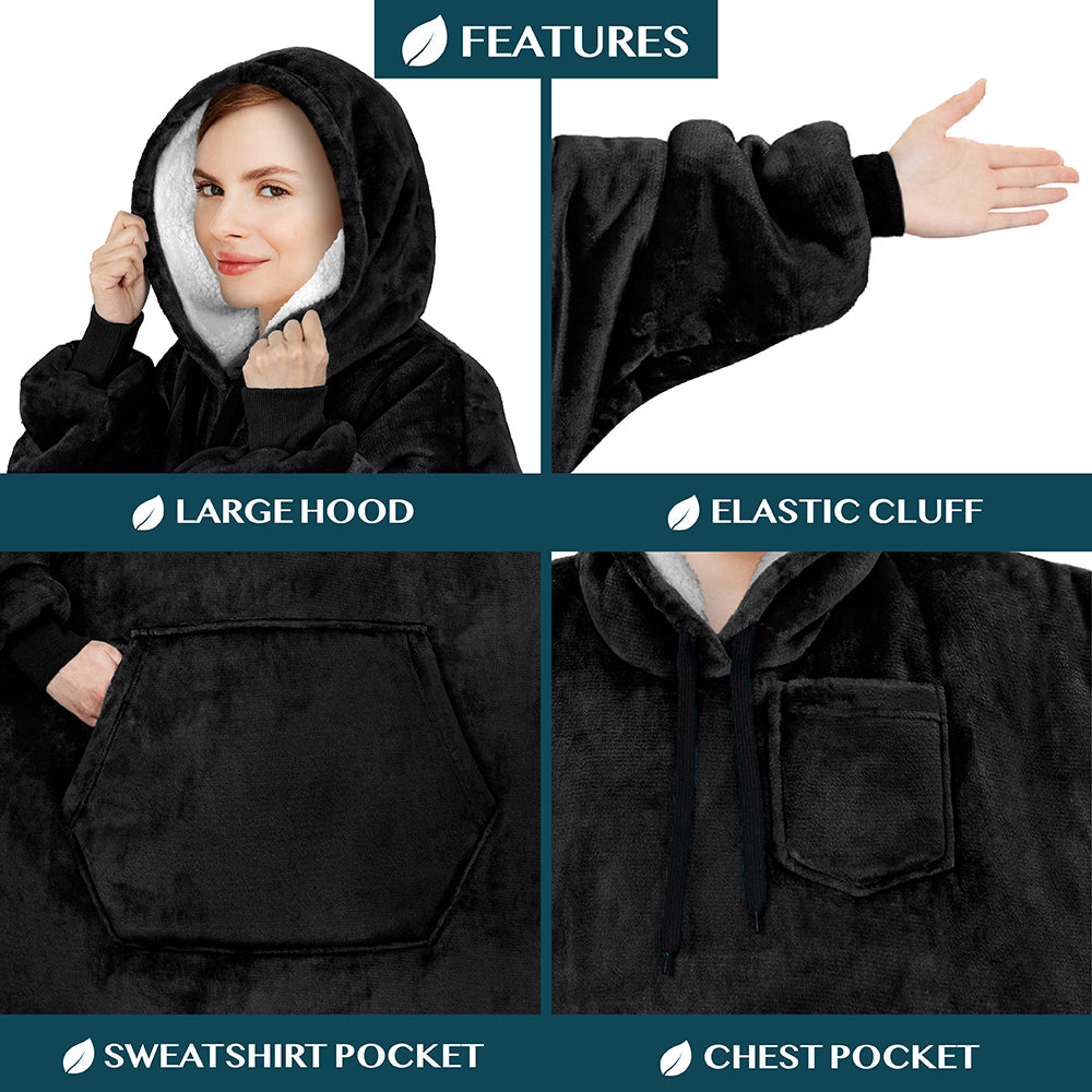 Blanket Sweatshirt Sherpa Plush Soft Comfy Fleece Oversized Hoodie Pocket Gift