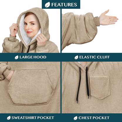 Blanket Sweatshirt Sherpa Plush Soft Comfy Fleece Oversized Hoodie Pocket Gift