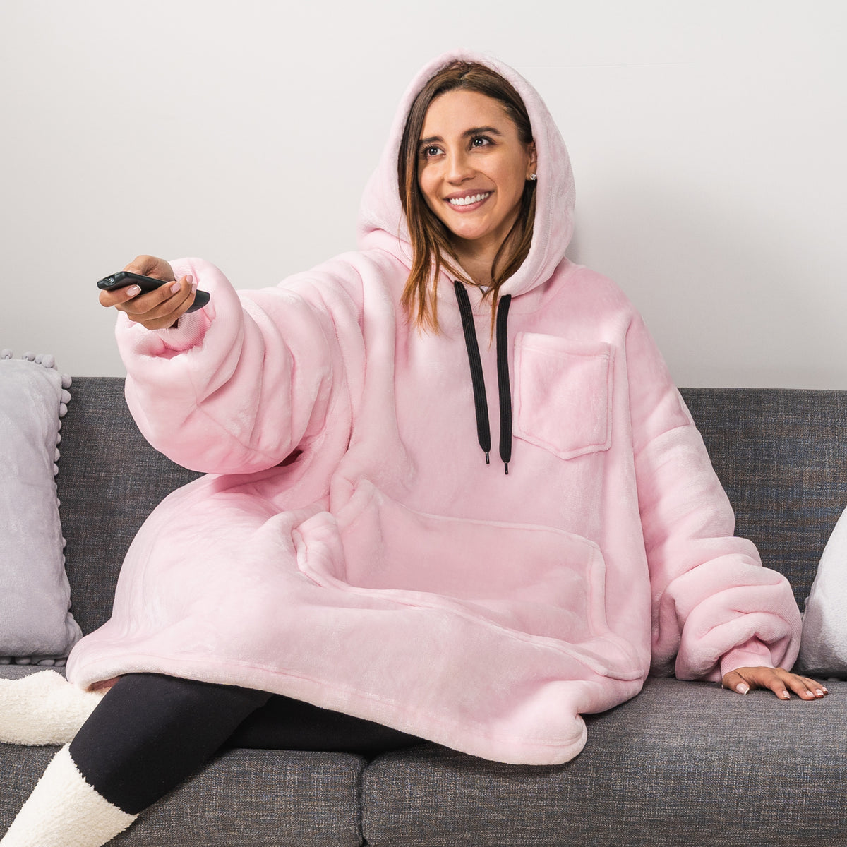 Blanket Sweatshirt Sherpa Plush Soft Comfy Fleece Oversized Hoodie Pocket Gift
