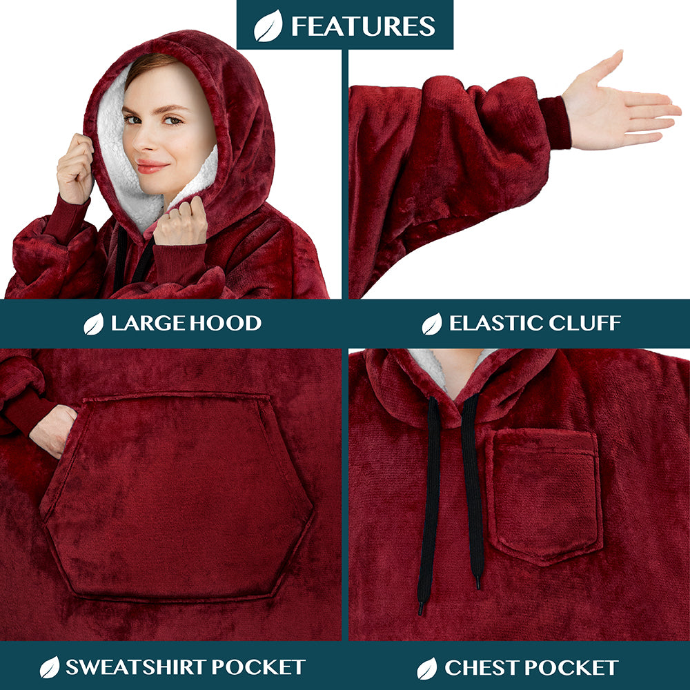 Blanket Sweatshirt Sherpa Plush Soft Comfy Fleece Oversized Hoodie Pocket Gift