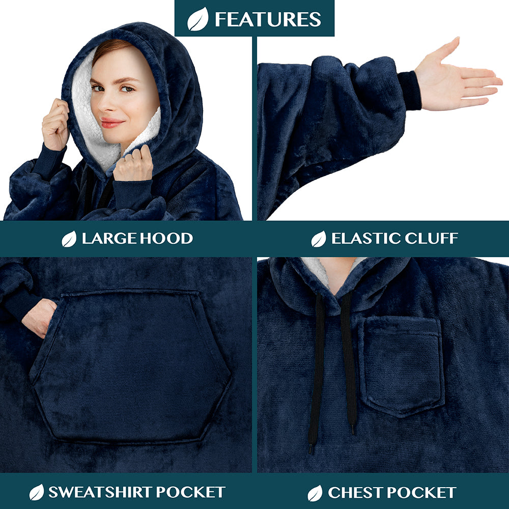 Blanket Sweatshirt Sherpa Plush Soft Comfy Fleece Oversized Hoodie Pocket Gift