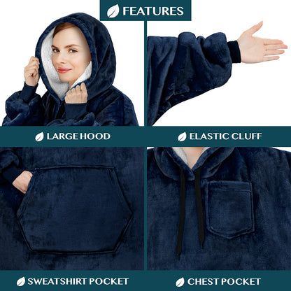Blanket Sweatshirt Sherpa Plush Soft Comfy Fleece Oversized Hoodie Pocket Gift