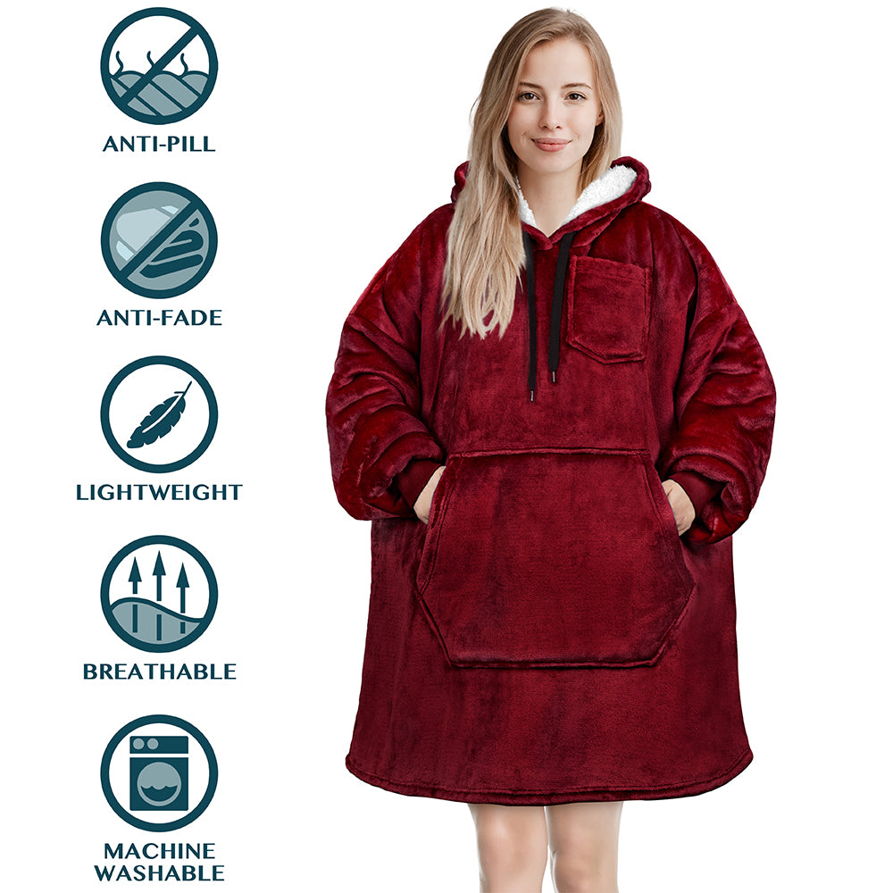 Blanket Sweatshirt Sherpa Plush Soft Comfy Fleece Oversized Hoodie Pocket Gift