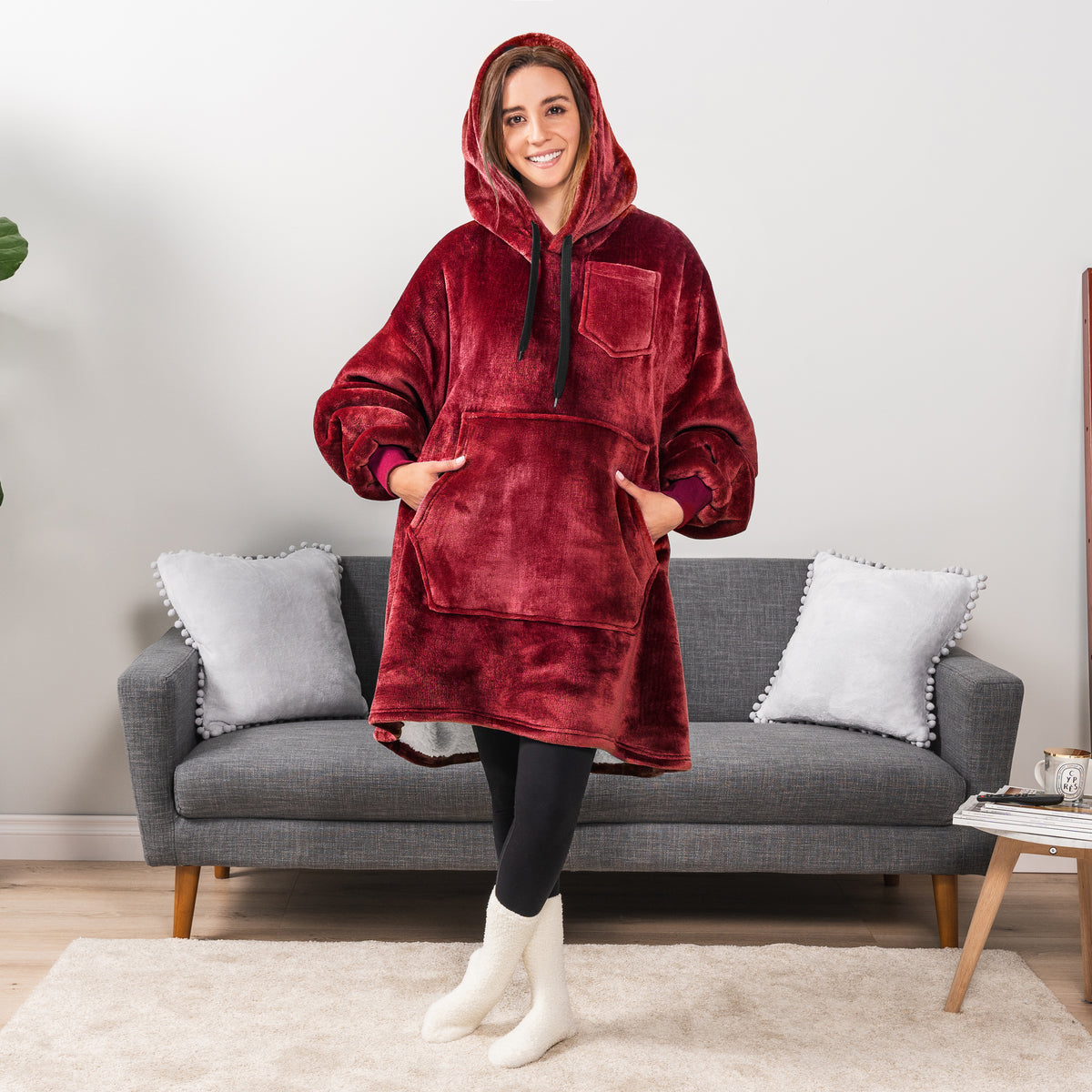 Blanket Sweatshirt Sherpa Plush Soft Comfy Fleece Oversized Hoodie Pocket Gift