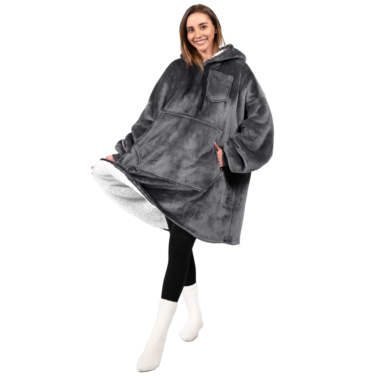 Blanket Sweatshirt Sherpa Plush Soft Comfy Fleece Oversized Hoodie Pocket Gift