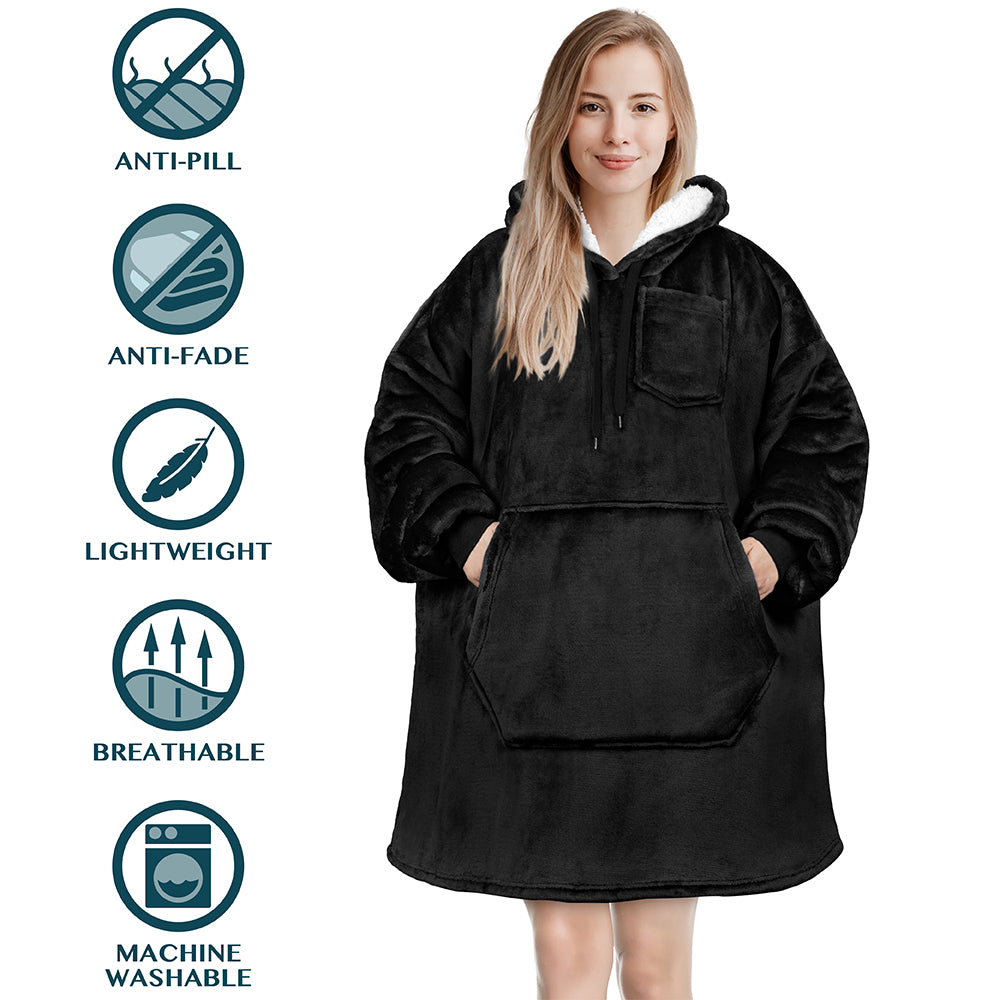 Blanket Sweatshirt Sherpa Plush Soft Comfy Fleece Oversized Hoodie Pocket Gift